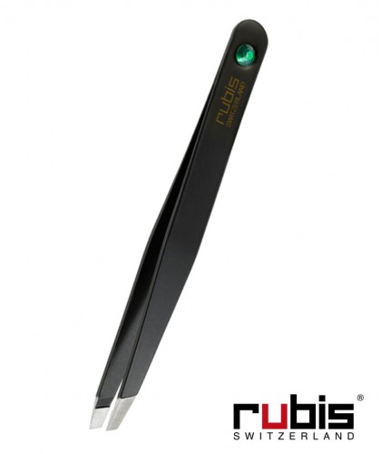 RUBIS Switzerland Pince à Épiler classique Strass Swarovski Emeraude noir mors biais sourcils beauté