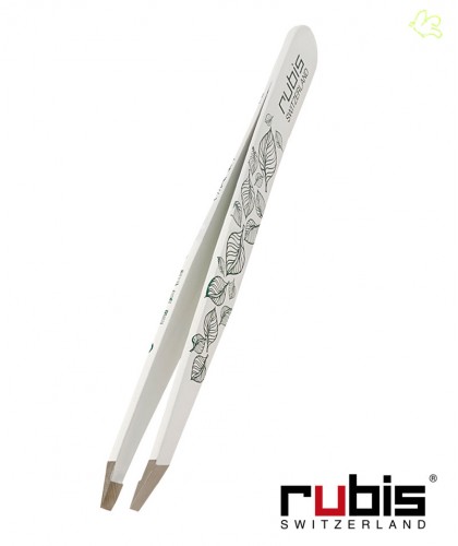 RUBIS Switzerland Pince à Épiler Classic - Blanc avec décor Feuilles mors biais beauté sourcils