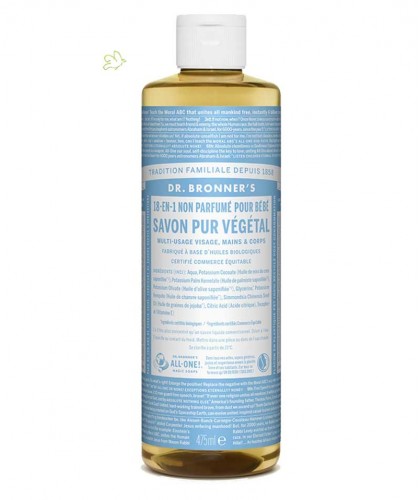 Dr. Bronner's - Savon Liquide bio Bébé Pur Végétal Non-Parfumé 18 en 1 peau sensible allergique naturel flacon maxi 475ml