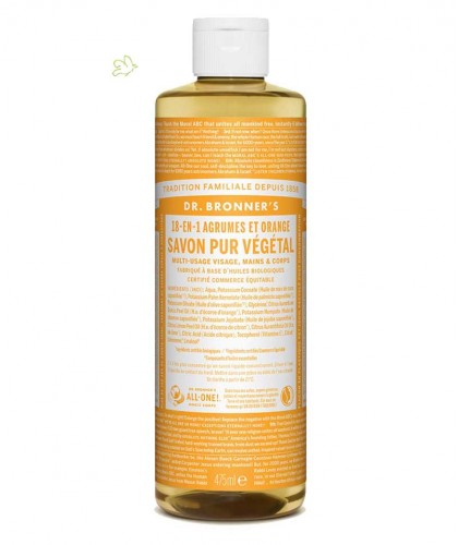 Dr. Bronner's Savon Liquide bio Pur Végétal 18-en-1 Agrumes Orange naturel citron vegan