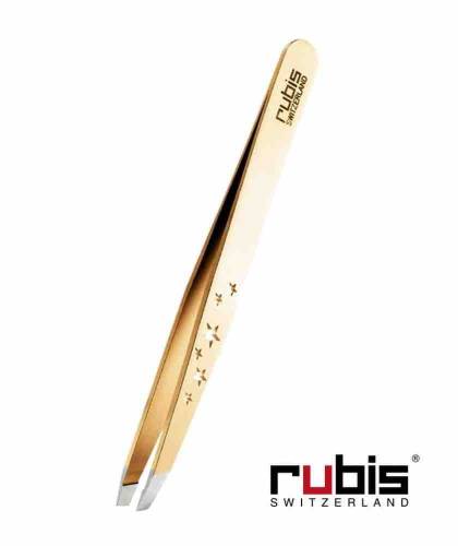 RUBIS Switzerland Pinzette Classic schräg Gold vergoldet Six Stars Augenbrauen