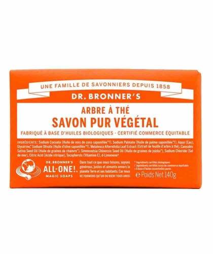 Pain de Savon bio Dr. Bronner's Pur Végétal Tea Tree Arbre à Thé acné naturel