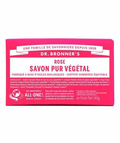Dr. Bronner's Pain de Savon bio Rose Pur Végétal solide naturel vegan