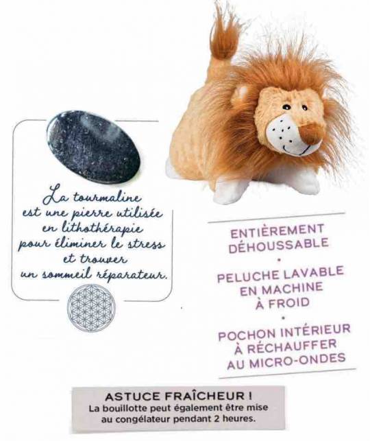 Bouillotte Peluche Coussin Chauffant LION déhoussable micro-ondes Novex l'Officina Paris