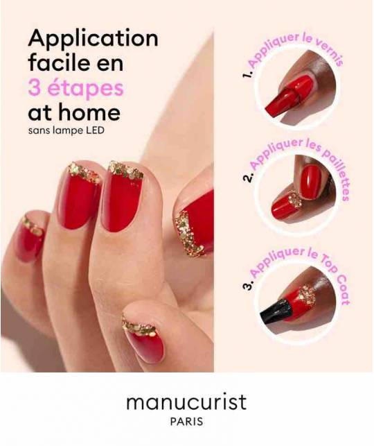 Coffret glamour Noël vernis rouge Red Velvet Green™ Manucurist Paillettes Or Fêtes Ready to Party l'Officina Paris