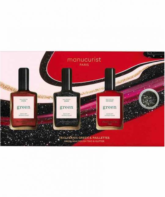 Manucurist Nail Polish Green™ sparkling Holiday Gift Set Utopia Sparks Red Velvet Glitter