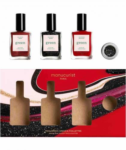 Nagellack Geschenkset Manucurist Green Weihnachten Utopia Sparks Red Velvet Glitzer Pailletten