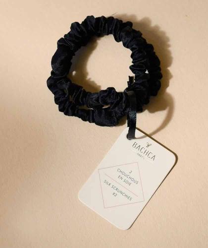 Chouchou en Soie noir BACHCA accessoires cheveux scrunchy coiffure l'Officina Paris