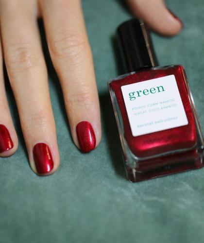 Nail polish Green Manucurist iridescent Red Hibiscus dark shimmery l'Officina Paris