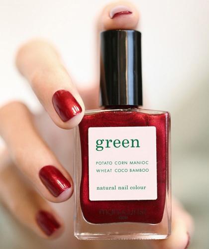 Nail polish Green Manucurist iridescent Red Hibiscus dark shimmery l'Officina Paris