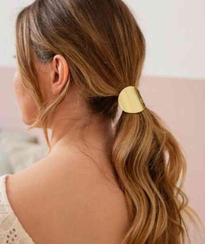 Hair Elastic with round metal charm Jeanne BACHCA Paris gold ponytail half tail accessories l'Officina