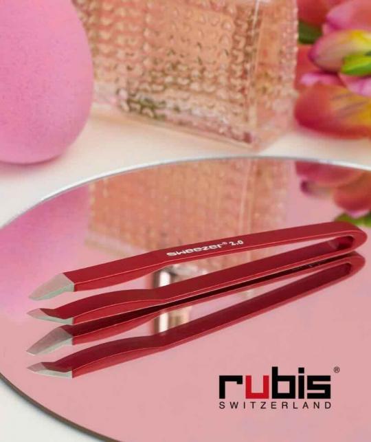 RUBIS Tweezers eyebrows Sweezer 2.0 Red Switzerland aluminium slanted tips