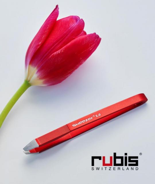 RUBIS Tweezers eyebrows Sweezer 2.0 Red Switzerland aluminium slanted tips