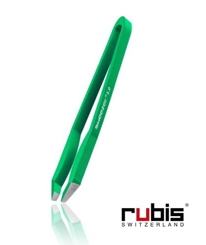 Pince à Épiler RUBIS Sweezer 2.0 Sourcils mors biais vert aluminium recyclable Switzerland