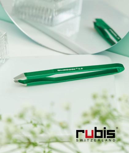 RUBIS Tweezers eyebrows Sweezer 2.0 green Switzerland aluminium slanted tips