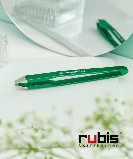 RUBIS Tweezers eyebrows Sweezer 2.0 green Switzerland aluminium slanted tips