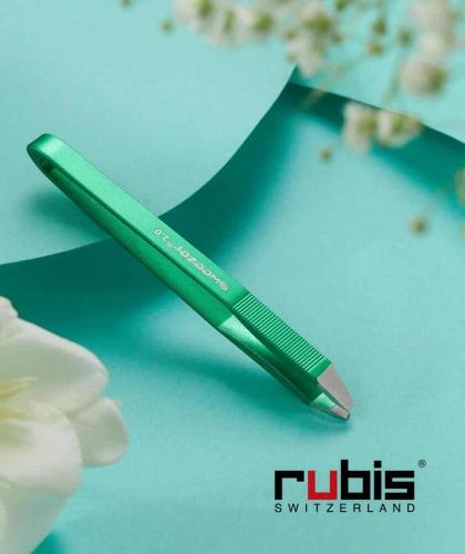 RUBIS Tweezers eyebrows Sweezer 2.0 green Switzerland aluminium slanted tips