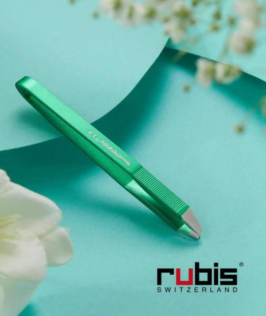 RUBIS Tweezers eyebrows Sweezer 2.0 green Switzerland aluminium slanted tips