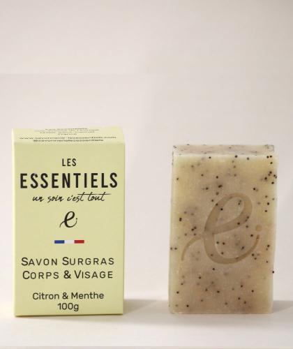 Organic moisturizing soap Exfoliating Lemon Mint Les Essentiels natural cosmetics France l'Officina Paris