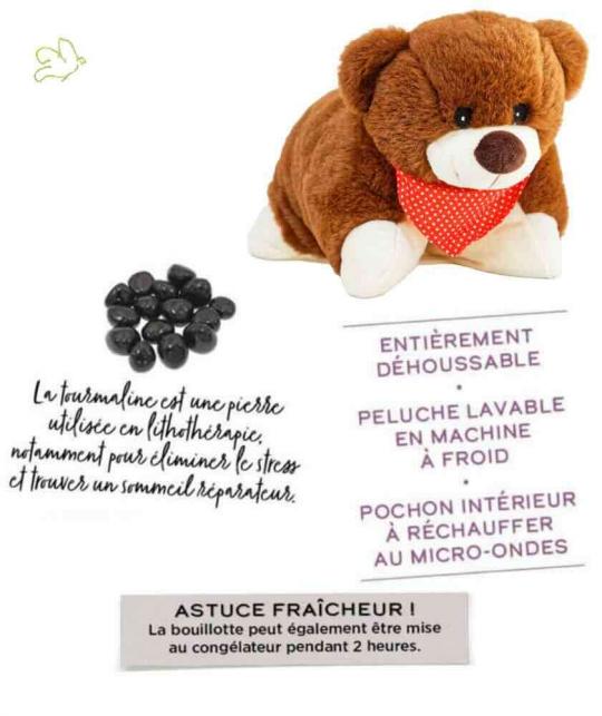 Bouillotte Peluche Coussin Chauffant OURS BRUN déhoussable micro-ondes Novex l'Officina Paris