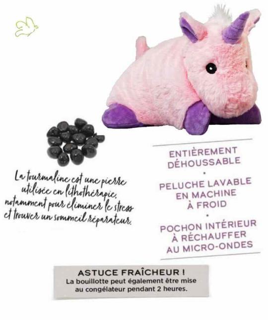 Bouillotte Peluche Coussin Chauffant LICORNE rose déhoussable micro-ondes l'Officina Paris