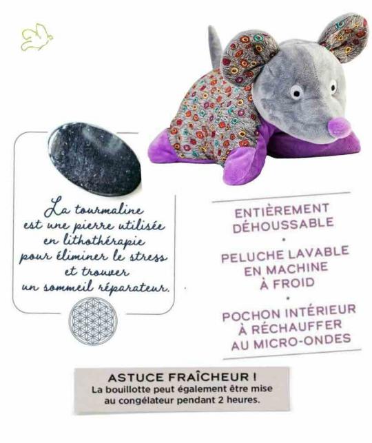 Bouillotte Peluche déhoussable Coussin Chauffant - SOURIS micro-ondes l'Officina Paris cadeau enfant