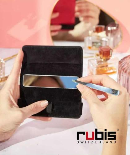 RUBIS Switzerland Pince à Épiler Classic Shiny avec Étui cuir rouge miroir pointes mors biais Inox