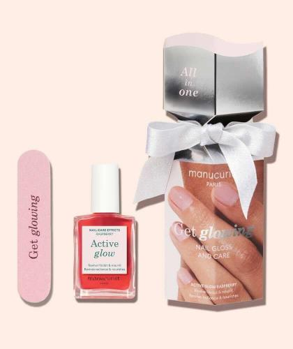 Active Glow Holiday Cracker Manucurist Green nail care polish rose color healthy glow Raspberry gift set Christmas