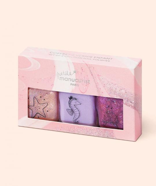 Coffret Noël Vernis Enfant à l'eau Petite Manucurist cadeau trio rose paillettes l'Officina Paris