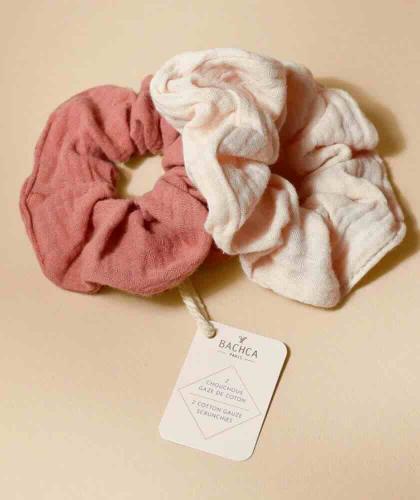 Cotton gauze Scrunchies Set of 2 - pink BACHCA hair accessories muslin l'Officina Paris