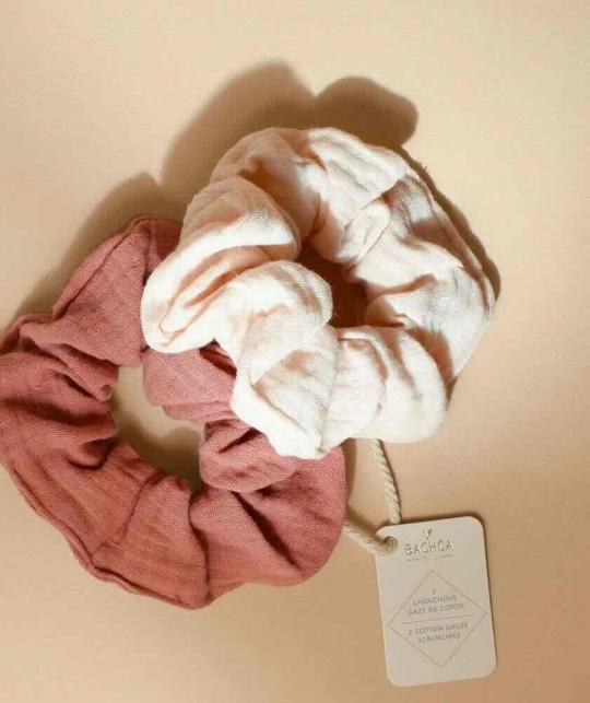 Cotton gauze Scrunchies Set of 2 - pink BACHCA hair accessories muslin l'Officina Paris