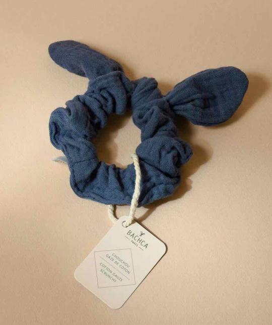 Cotton gauze Bow Scrunchie BACHCA blue muslin hair accessory kids children retro look l'Officina