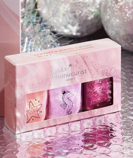 Coffret Noël Vernis Enfant à l'eau Petite Manucurist cadeau trio rose paillettes l'Officina Paris