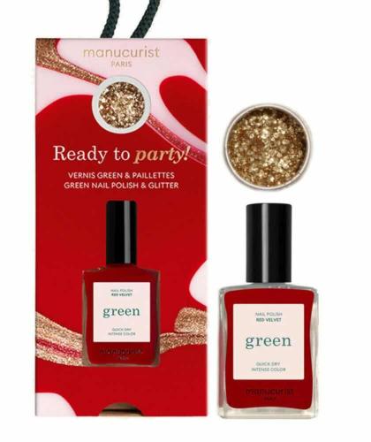 Geschenk Set roter Nagellack Green™ Manucurist Red Velvet Gold Glitter Pailletten Weihnachten Glamour Ready to Party